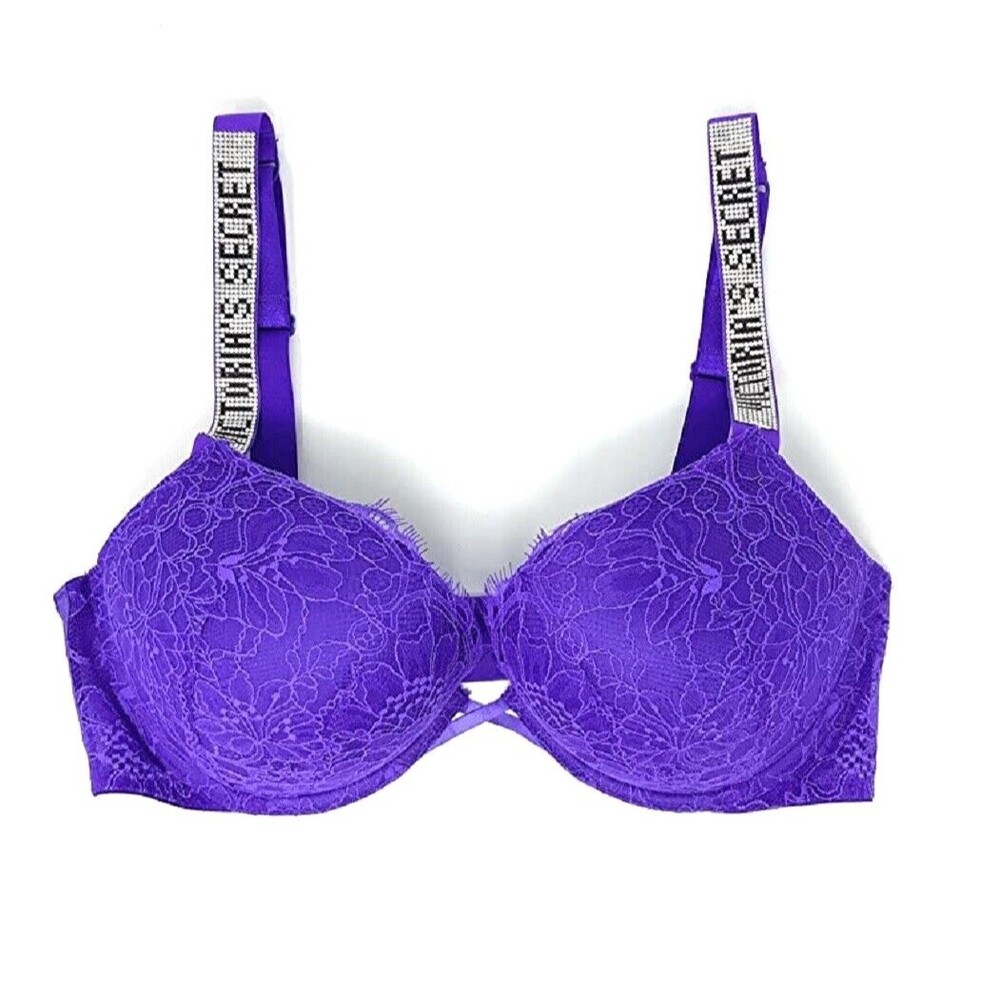 Victoria's Secret Bombshell Bling Shine Strap Add-2-Cups Push-up Bra Violet Lace - Picture 4 of 4